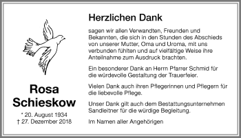 Traueranzeige von Rosa Schieskow von Memminger Zeitung