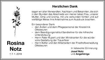 Traueranzeige von Rosina Notz von Memminger Zeitung