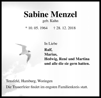 Traueranzeige von Sabine Menzel von Memminger Zeitung