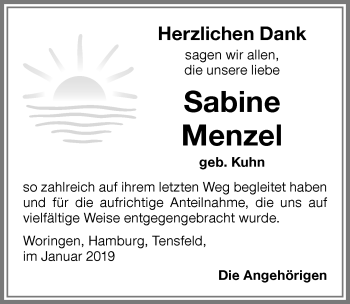 Traueranzeige von Sabine Menzel von Memminger Zeitung
