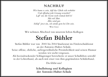 Traueranzeige von Stefan Bühler von Der Westallgäuer