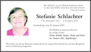 Traueranzeige von Stefanie Schlachter von Allgäuer Zeitung