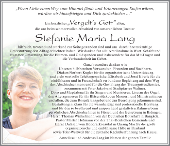 Traueranzeige von Stefanie Maria Lang von Allgäuer Zeitung, Marktoberdorf