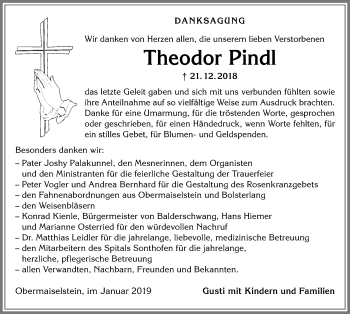 Traueranzeige von Theodor Pindl von Allgäuer Anzeigeblatt