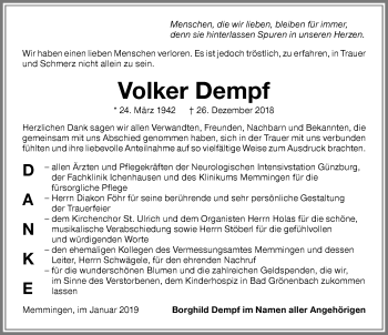 Traueranzeige von Volker Dempf von Memminger Zeitung