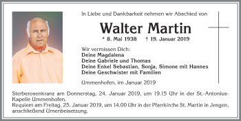 Traueranzeige von Walter Martin von Allgäuer Zeitung, Kaufbeuren/Buchloe