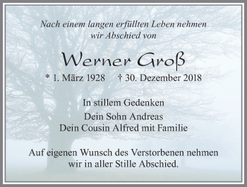 Traueranzeige von Werner Groß von Allgäuer Zeitung, Füssen