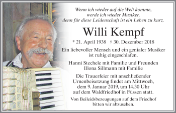 Traueranzeige von Willi Kempf von Allgäuer Zeitung, Füssen