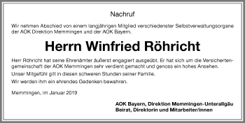Traueranzeige von Winfried Röhricht von Allgäuer Zeitung
