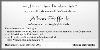 Traueranzeige von Alban Pfefferle von Allgäuer Zeitung, Marktoberdorf