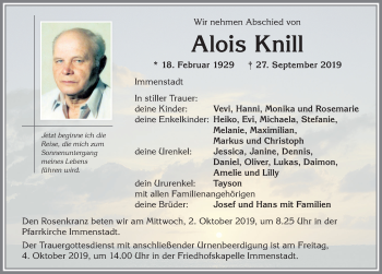 Traueranzeige von Alois Knill von Allgäuer Anzeigeblatt