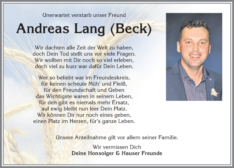  Traueranzeige für Andreas Lang vom 29.10.2019 aus Allgäuer Zeitung, Kaufbeuren/Buchloe