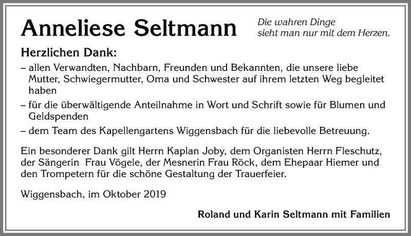  Traueranzeige für Anneliese Seltmann vom 05.10.2019 aus Allgäuer Zeitung,Kempten