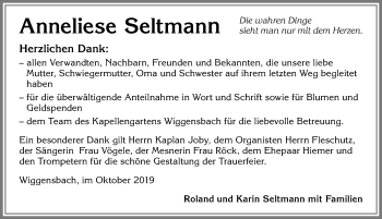 Traueranzeige von Anneliese Seltmann von Allgäuer Zeitung,Kempten