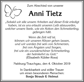 Traueranzeige von Anni Tietz von Allgäuer Zeitung, Füssen