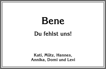Traueranzeige von Bene  von Allgäuer Zeitung,Kempten