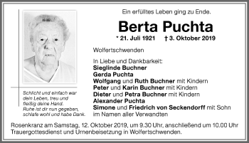 Traueranzeige von Berta Puchta von Memminger Zeitung