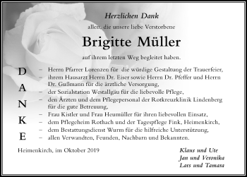 Traueranzeige von Brigitte Müller von Der Westallgäuer