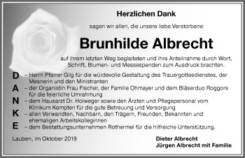 Traueranzeige von Brunhilde Albrecht von Allgäuer Zeitung,Kempten