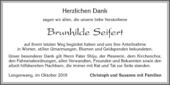 Traueranzeige von Brunhilde Seifert von Allgäuer Zeitung, Marktoberdorf