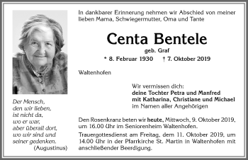 Traueranzeige von Centa Beutele von Allgäuer Zeitung,Kempten