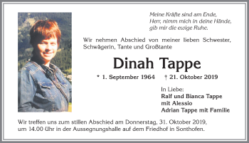 Traueranzeige von Dinah Tappe von Allgäuer Anzeigeblatt