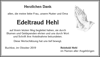 Traueranzeige von Edeltraud Hehl von Allgäuer Zeitung, Kaufbeuren/Buchloe