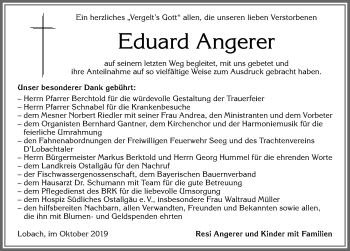 Traueranzeige von Eduard Angerer von Allgäuer Zeitung, Füssen
