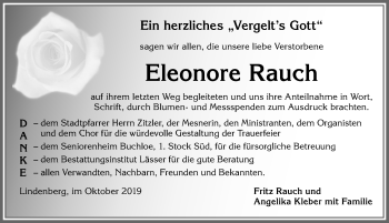 Traueranzeige von Eleonore Rauch von Allgäuer Zeitung, Kaufbeuren/Buchloe