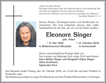 Traueranzeige von Eleonore Singer von Allgäuer Anzeigeblatt