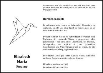 Traueranzeige von Elisabeth Maria Feurer von Der Westallgäuer