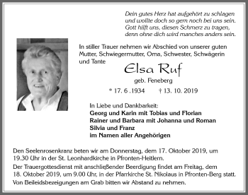 Traueranzeige von Elsa Ruf von Allgäuer Zeitung, Füssen