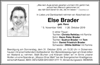 Traueranzeige von Else Brader von Memminger Zeitung