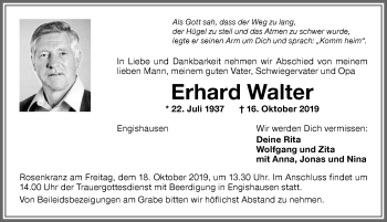 Traueranzeige von Erhard Walter von Memminger Zeitung