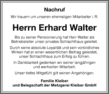 Traueranzeige von Erhard Walter von Memminger Zeitung