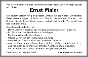 Traueranzeige von Ernst Maier von Allgäuer Anzeigeblatt