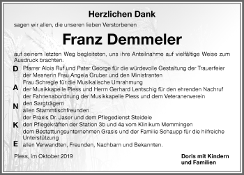 Traueranzeige von Franz Demmeler von Memminger Zeitung
