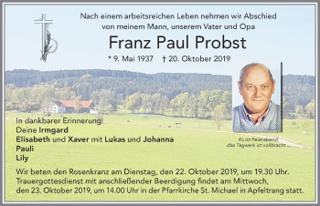 Traueranzeige von Franz Paul Probst von Allgäuer Zeitung