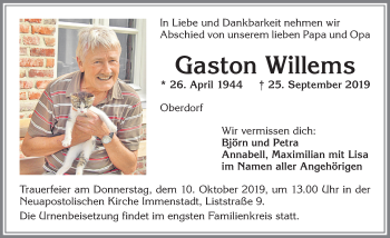 Traueranzeige von Gaston Willems von Allgäuer Zeitung