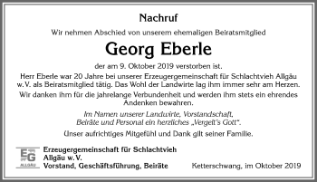 Traueranzeige von Georg Eberle von Allgäuer Zeitung, Kaufbeuren/Buchloe