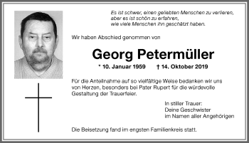 Traueranzeige von Georg Petermüller von Memminger Zeitung