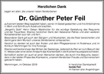 Traueranzeige von Günther Peter Feil von Memminger Zeitung