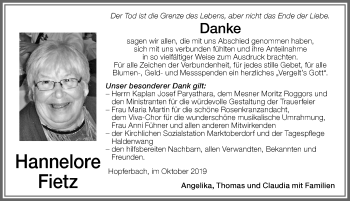 Traueranzeige von Hannelore Fietz von Allgäuer Zeitung