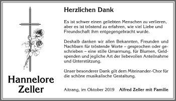 Traueranzeige von Hannelore Zeller von Allgäuer Zeitung, Marktoberdorf