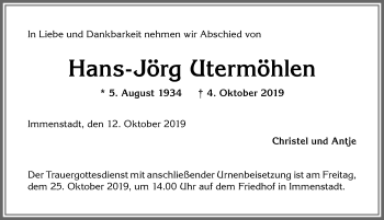 Traueranzeige von Hans-Jörg Cltermöhlen von Allgäuer Anzeigeblatt