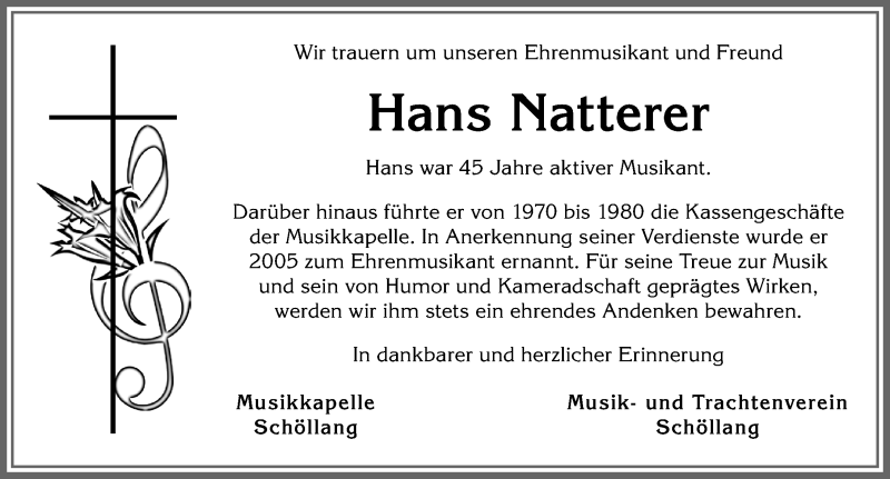  Traueranzeige für Hans Natterer vom 23.10.2019 aus Allgäuer Anzeigeblatt