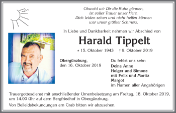 Traueranzeige von Harald Tippelt von Allgäuer Zeitung, Marktoberdorf