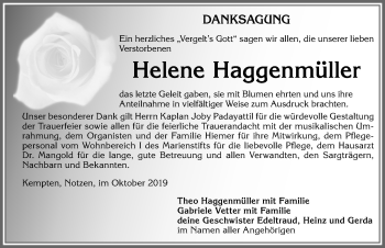 Traueranzeige von Helene Haggenmüller von Allgäuer Zeitung,Kempten