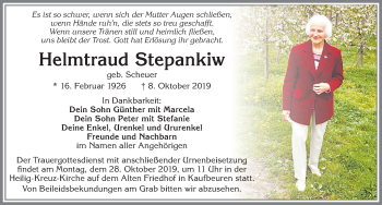 Traueranzeige von Helmtraud Stepankiw von Allgäuer Zeitung, Kaufbeuren/Buchloe