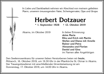 Traueranzeige von Herbert Dotzauer von Allgäuer Anzeigeblatt
